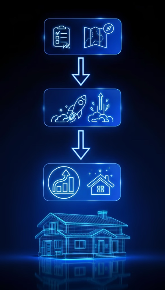 Our three stages: ask and plan, estimate and work, after the job